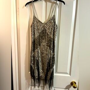 TOPSHOP Couture Runway Silver Sequin Dress